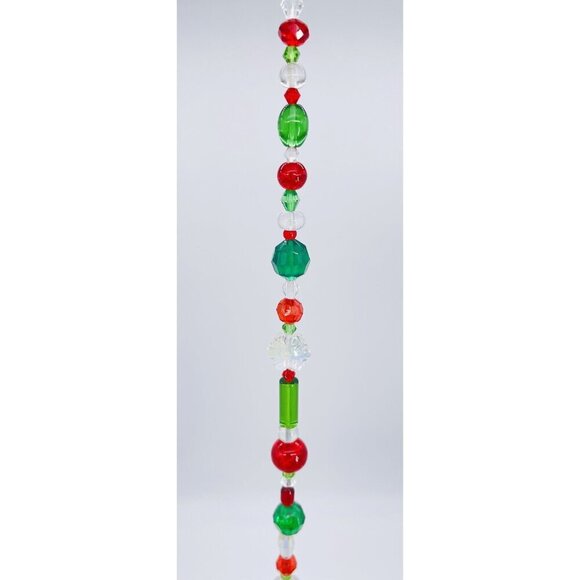 Beaded Christmas Suncatcher Red Green Clear Crystal Prism Hanging Patio Decor - Picture 8 of 10